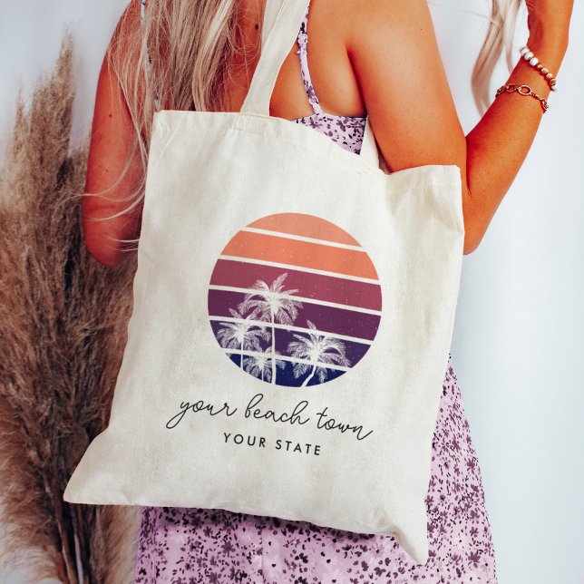 Palm Tree Sunset Custom City & State Tote Bag (Creator Uploaded)