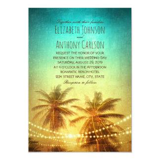 Palm Tree Sunset Hawaiian Beach Themed Wedding Card