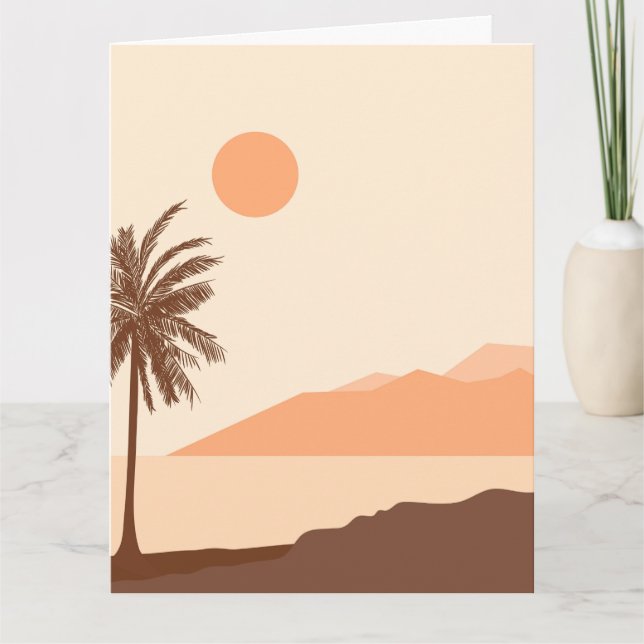 Palm Tree Sunset, Island, Boho Abstract Art Card (Front)