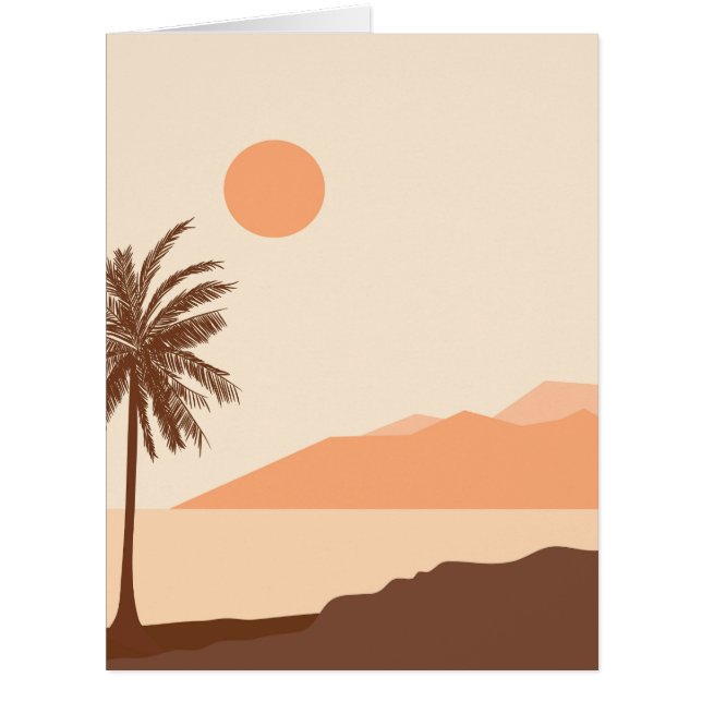 Palm Tree Sunset, Island, Boho Abstract Art Cards (Front)