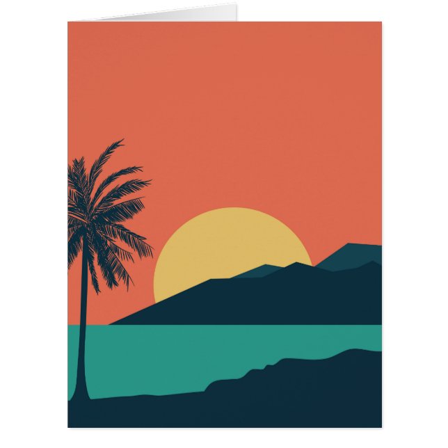 Palm Tree Sunset, Island, Boho Abstract Art Cards (Front)