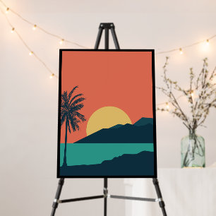 Palm Tree Sunset, Island, Boho Abstract Art Foam Board