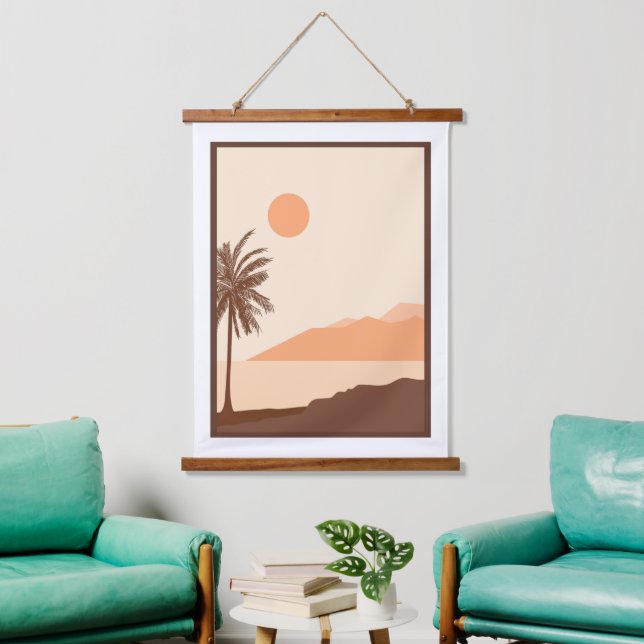Palm Tree Sunset, Island, Boho Abstract Art Hanging Tapestry (Living Room)