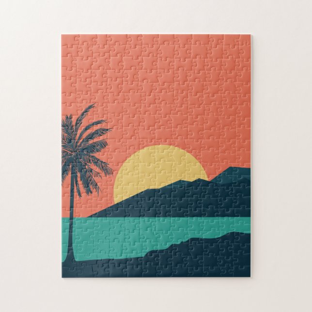 Palm Tree Sunset, Island, Boho Abstract Art Jigsaw Puzzle (Vertical)
