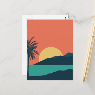 Palm Tree Sunset, Island, Boho Abstract Art Postcard