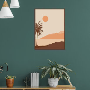 Palm Tree Sunset, Island, Boho Abstract Art Poster