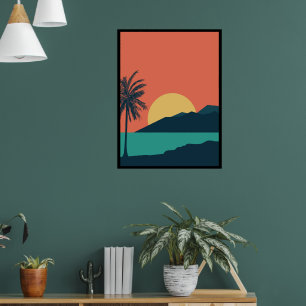 Palm Tree Sunset, Island, Boho Abstract Art Poster