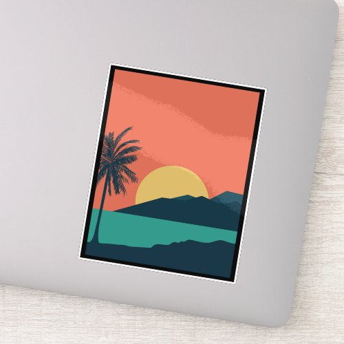 Palm Tree Sunset, Island, Boho Abstract Art Sticker
