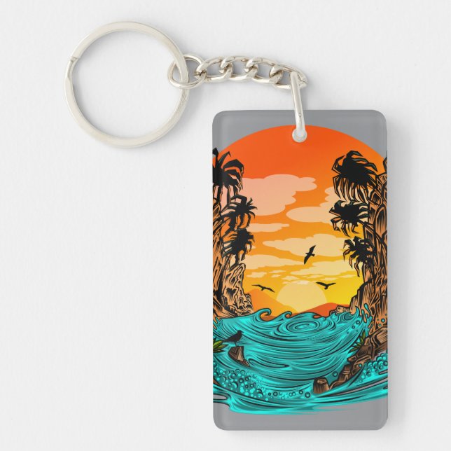 Palm Tree Sunset Keychain (Front)