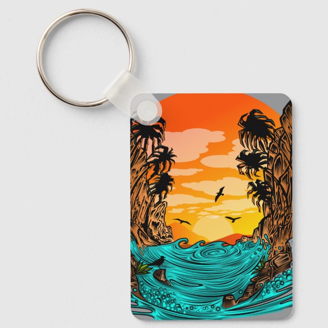 Palm Tree Sunset Keychain (Front)