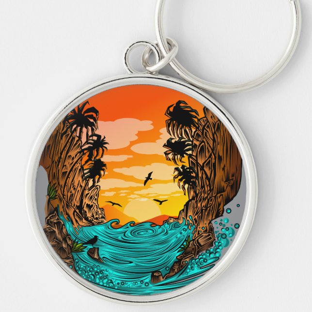 Palm Tree Sunset Keychain (Front)