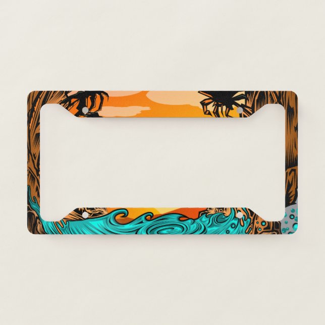 Palm Tree Sunset License Plate Frame (Front)