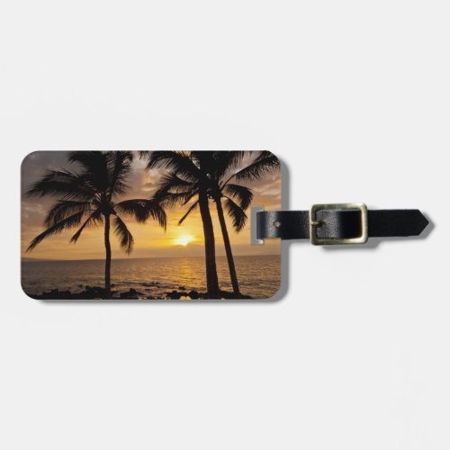 Palm tree sunset luggage tag