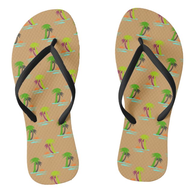 Palm Tree Sunset on Sea Pattern Customizable Flip Flops (Footbed)