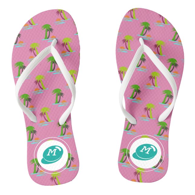 Palm Tree Sunset on Sea Pattern Customizable Flip Flops (Footbed)
