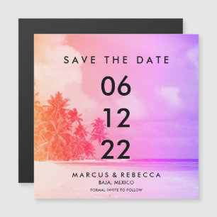 Palm Tree Sunset Pink Beach Wedding Save Date Mag