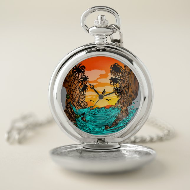 Palm Tree Sunset Pocket Watch (Inside)