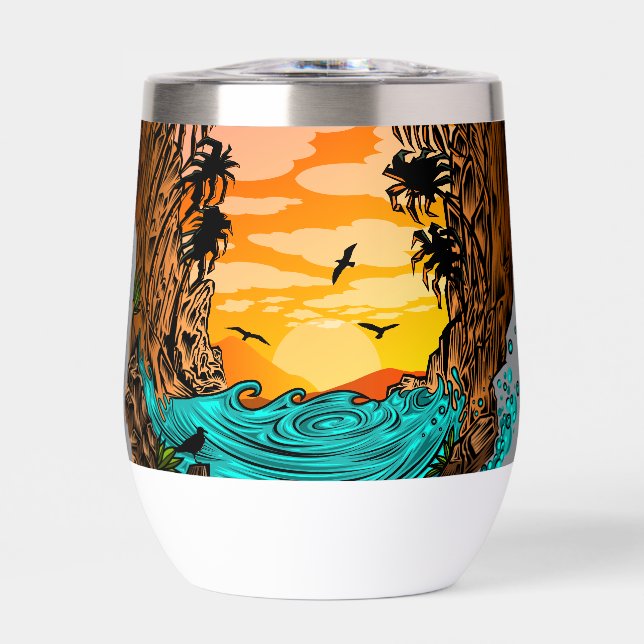 Palm Tree Sunset Thermal Wine Tumbler (Front)