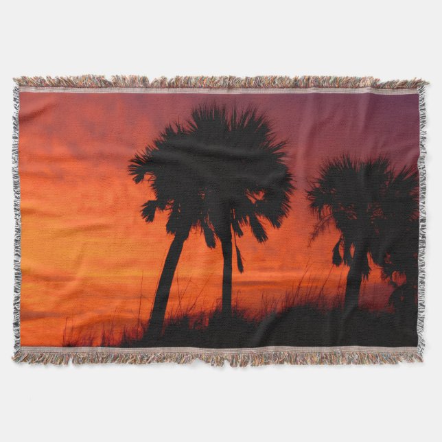 Palm Tree Sunset Throw Blanket (Front)