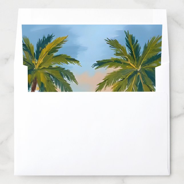 Palm Tree Sunset | Tropical Beach Wedding Envelope Liner (In Envelope)