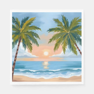 Palm Tree Sunset | Tropical Beach Wedding Napkins