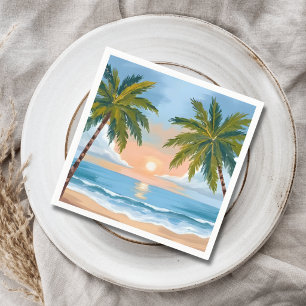 Palm Tree Sunset   Tropical Beach Wedding Napkins