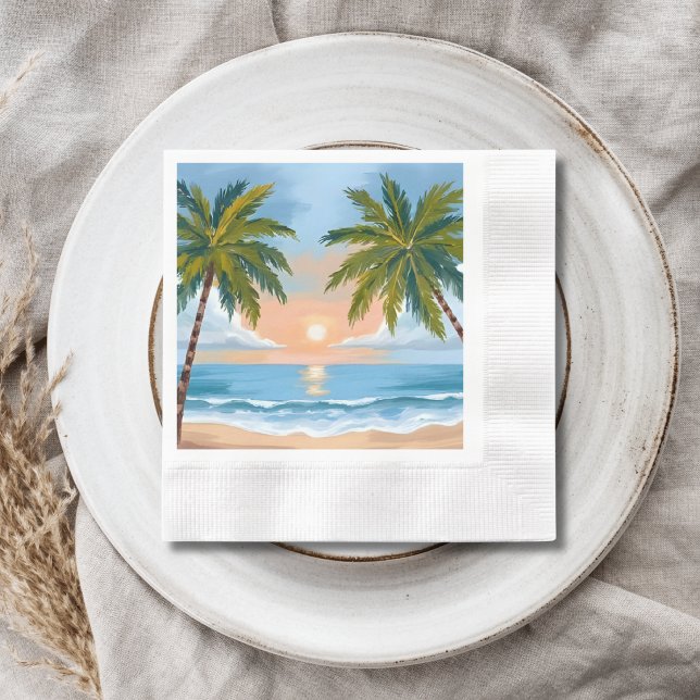 Palm Tree Sunset | Tropical Beach Wedding Napkins (Creator Uploaded)