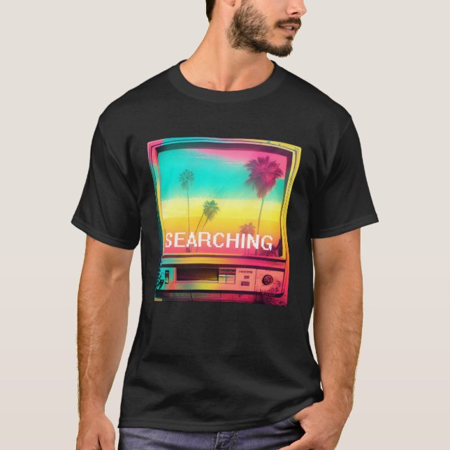 Palm Tree Sunset Vaporwave 80s 90s Glitch Aestheti T-Shirt (Front)