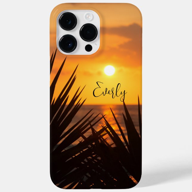 Palm Tree Sunset with Name Case-Mate iPhone Case (Back)