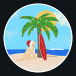 Palm Tree Surf Board Santa Dog Christmas Stickers<br><div class="desc">Seal your Naptown Tails Christmas cards with this sunny,  whimisical Golden Retriever Santa pup!</div>