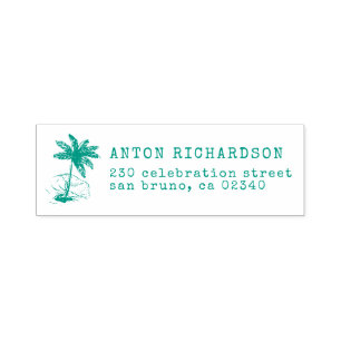 Palm Tree & Surf Custom Name & Return Address Self-inking Stamp