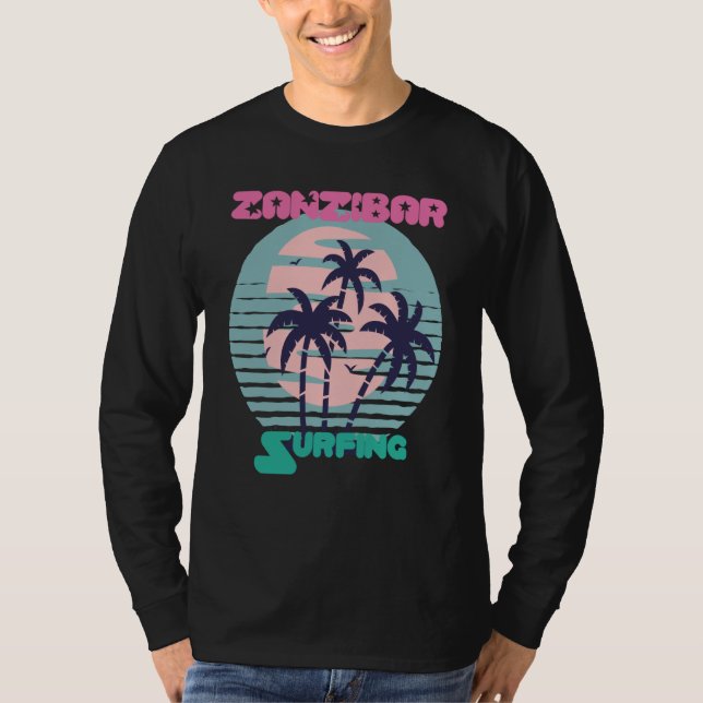 Palm tree Surfing Zanzibar Beach Vacation Island S T-Shirt (Front)