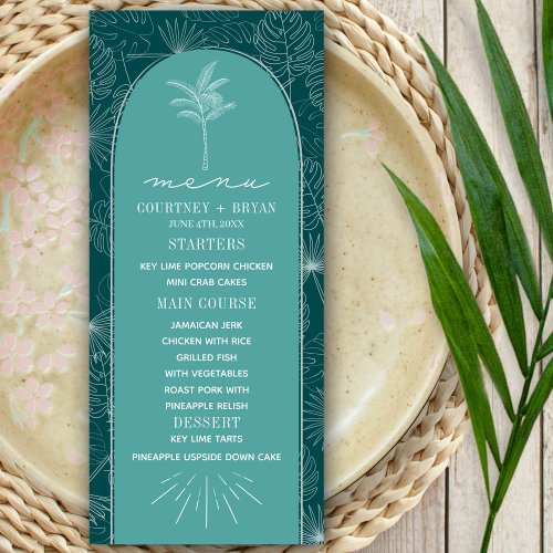 Palm Tree Teal Beach Wedding Menu