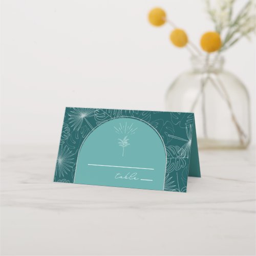 Palm Tree Teal Beach Wedding Place Card