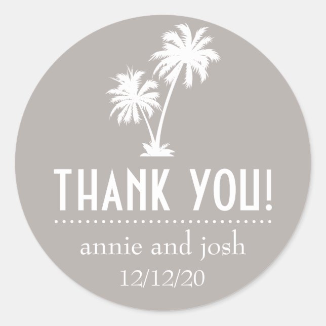 Palm Tree Thank You Labels (Sand Taupe Gray) (Front)