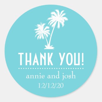 Palm Tree Thank You Labels (teal) by WindyCityStationery at Zazzle