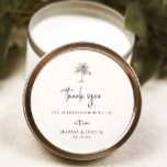 Palm Tree Thank You Wedding Favor Classic Round Sticker<br><div class="desc">Tropical Island Watercolor Palm Tree,  wedding thank you favor sticker.</div>