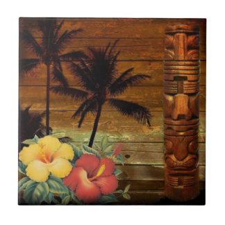 Palm Tree totem tropical Floral hibiscus Hawaiian Tile