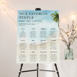 Palm Tree Tropical 12 Tables Wedding Seating Chart Foam Board