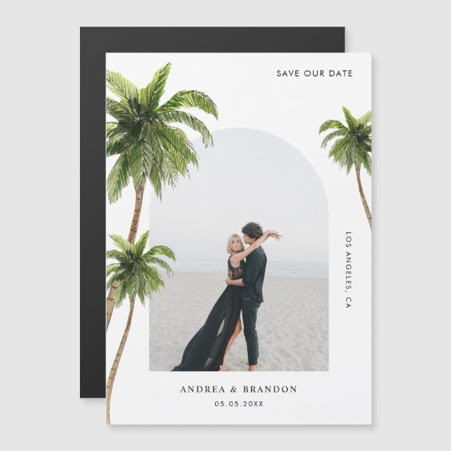 Palm Tree Tropical Arch Photo Destination Wedding Magnetic Invitation (Front/Back)