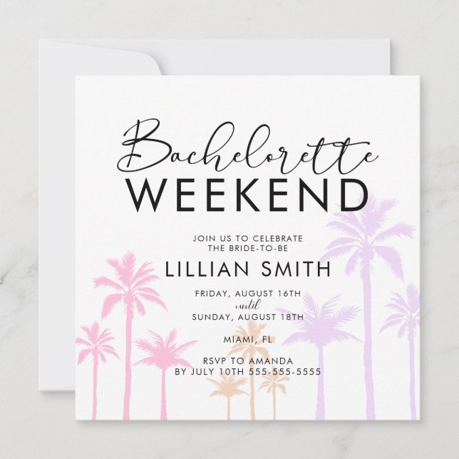 Palm Tree Tropical Bachelorette Weekend Invitation (Front)