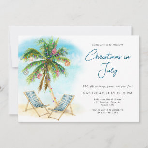 Palm Tree Tropical Beach Christmas in July Invitation