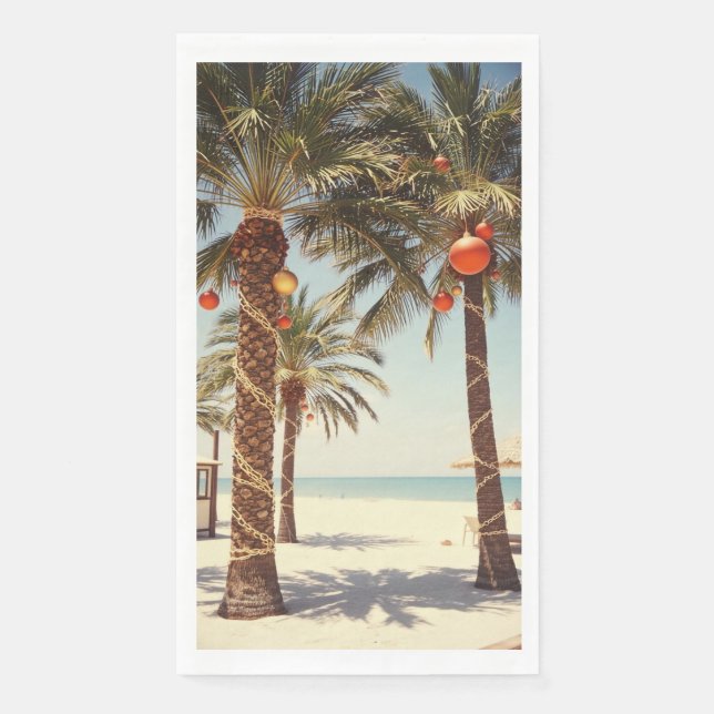 Palm Tree Tropical Beach Christmas  Paper Guest Towels (Front)