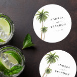 Palm Tree Tropical Beach Coast Destination Wedding Round Paper Coaster<br><div class="desc">These elegant palm tree coasters would make a wonderful addition to your wedding supplies! Easily add your own details by clicking on the "personalize" option.</div>