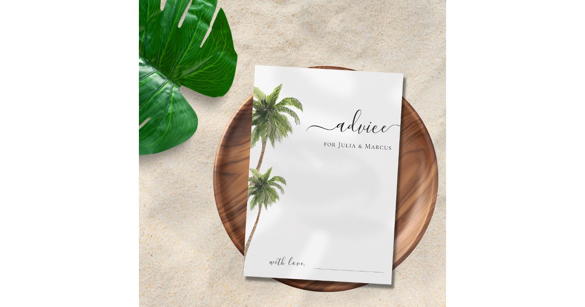 Palm Tree Tropical Beach Destination Wedding Advice Card | Zazzle