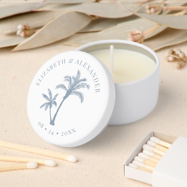 Palm Tree Tropical Beach Dusty Blue Wedding  Mini Candle Favors (Insitu)
