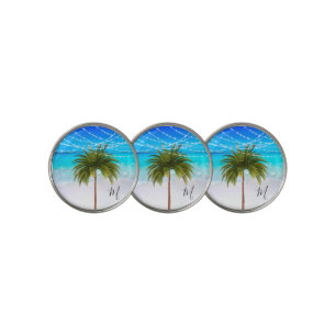 Palm Tree Tropical Beach Lights Monogram Golf Ball Marker