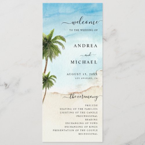 Palm Tree Tropical Beach Ocean Destination Wedding Program
