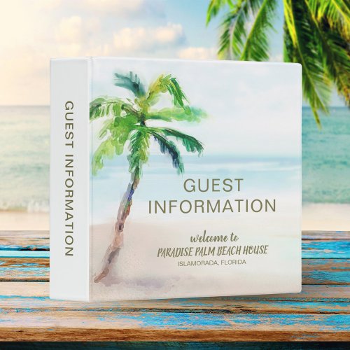 Palm Tree Tropical Beach Rental Guest Information  3 Ring Binder