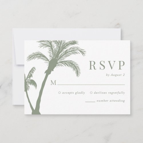 Palm Tree Tropical Beach Sage Green Wedding RSVP Card